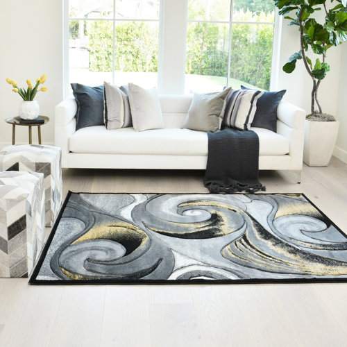 Orren Ellis Airess Abstract Black/Gray/Yellow Area Rug Wayfair